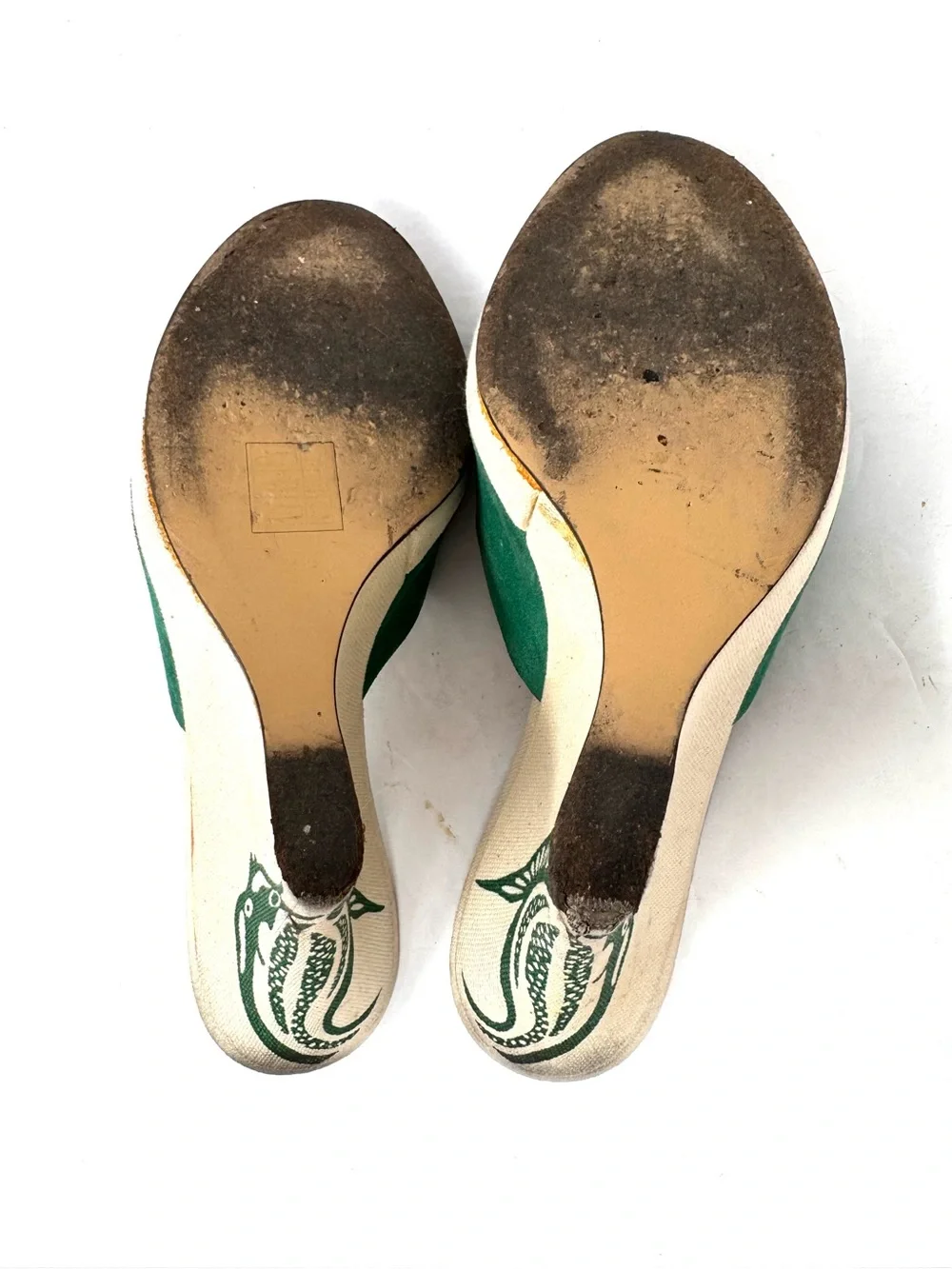 DKNY green suede peep toe wedges, made in Italy, size 8.5